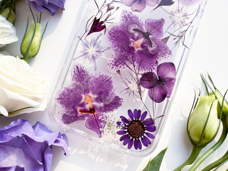 Purple Pressed flower phone case for iPhone 15 14 13 12 11 pro max X SE case, Samsung Galaxy S22 S23 Ultra case, Google Pixel 6 7 8 pro case image 4