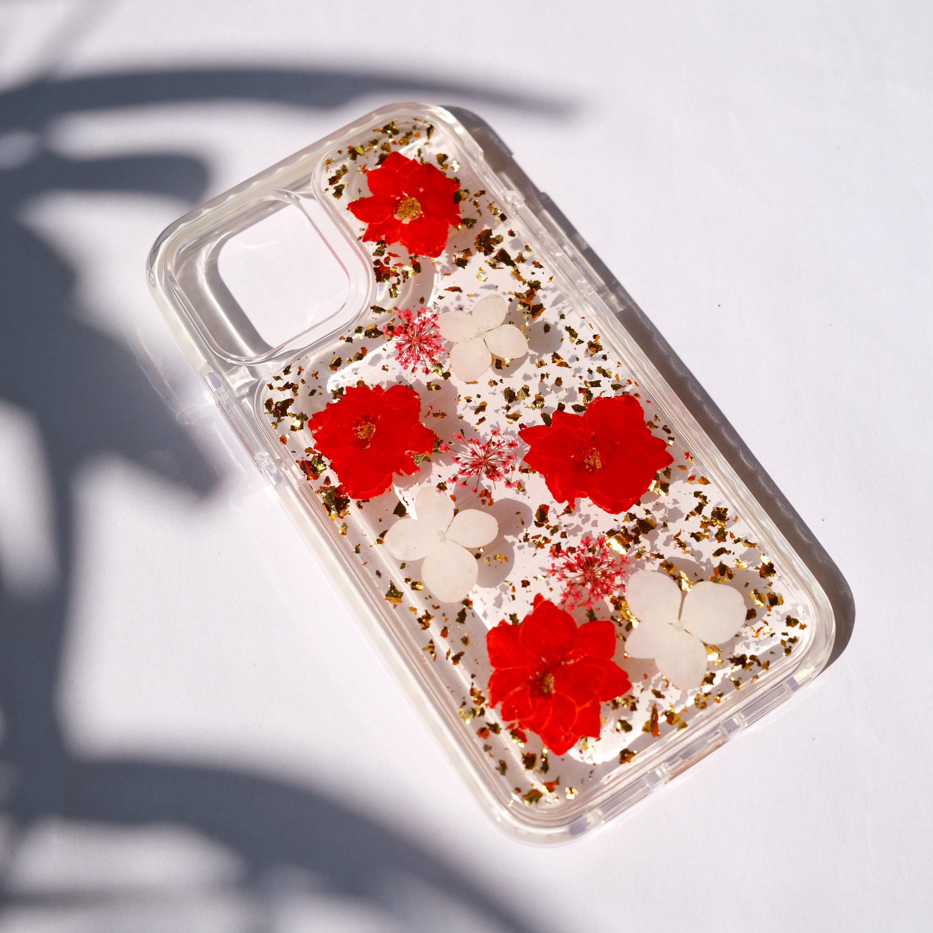 Handmade Pressed Flower Phone Case Glitter Red Floral Phone Etsy