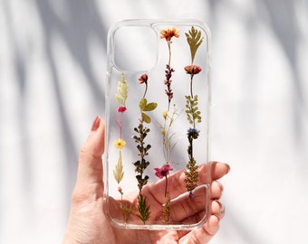 Handmade pressed flower phone case for iphone 8 xr 11 12 13 14 15 16 pro max case, Samsung S22 S23 FE case, Google Pixel 6 7 8 pro Case