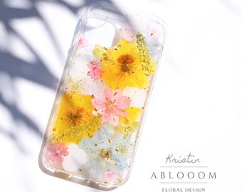Pressed real Flower Phone Case for iPhone 7 8 X XR 11 12 13 14 15 pro max case, Samsung Galaxy A32 A72 S23 case, Google pixel 5 6 7 pro case