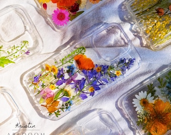 Custom Initial Real Flower Phone Case for iPhone 17 16 15 14 13 12 Pro Max, Custom Name case Samsung S24 25 Ultra, Google Pixel 8 9 Pro case