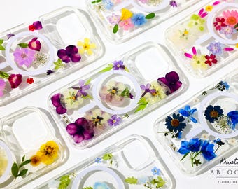 Custom Initial Pressed Flower MagSafe case iPhone 17 16 15 14 13 12 Pro Max case, MagSafe Custom Name iPhone case, Floral Gift for Her