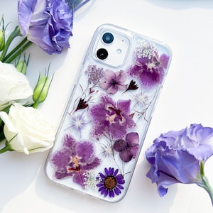 Purple Pressed flower phone case for iPhone 15 14 13 12 11 pro max X SE case, Samsung Galaxy S22 S23 Ultra case, Google Pixel 6 7 8 pro case image 6
