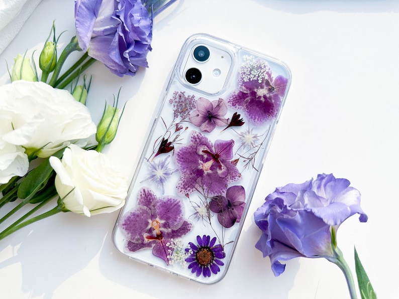 Purple Pressed flower phone case for iPhone 15 14 13 12 11 pro max X SE case, Samsung Galaxy S22 S23 Ultra case, Google Pixel 6 7 8 pro case image 6