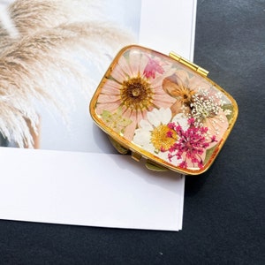 Pressed flowers pill case birth control pill box cute pill organize pill case 2 grid floral pillbox travel small purse pocket