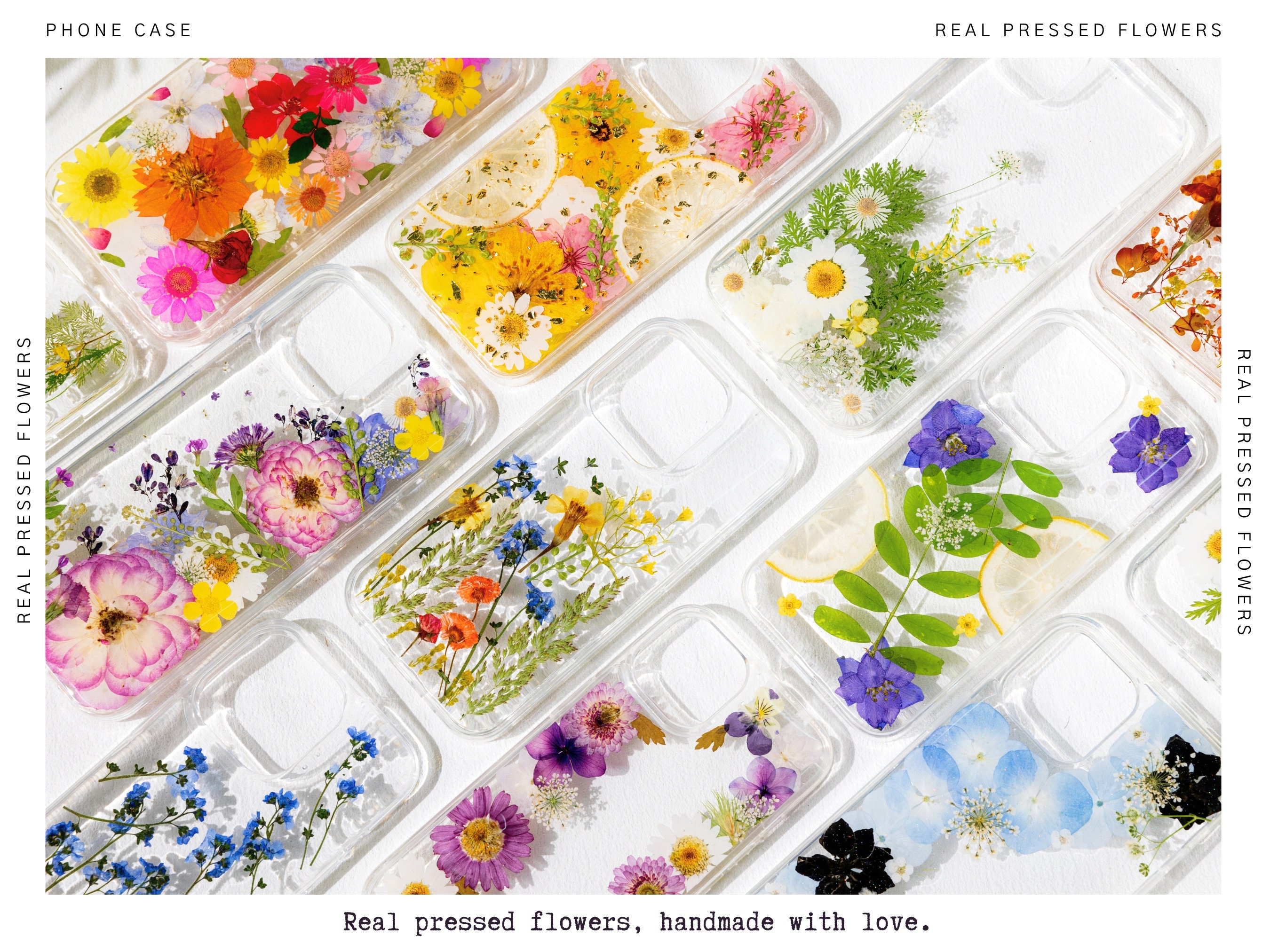Real Pressed Flower Phone Case for iPhone 15 14 13 12 11 Pro Max X XR SE case, Samsung Galaxy S23 S24 Ultra case, Google Pixel 8 9 Pro case