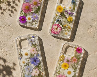 Custom Name Floral Resin Phone Case with Real Pressed Flowers | Botanical Gift