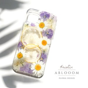 Pressed flower Lemon phone case for iPhone se x 11 12 13 14 15 16 pro max case, Samsung A72 S22 S23 24 fe case, Google pxiel 6 7 8 pro case