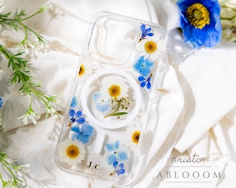 Personalized Initial Pressed Flower MagSafe case iPhone 16 15 14 13 Pro Max case, MagSafe Custom Name for iPhone case, Custom Gift for Her