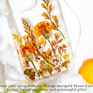 Marigold Pressed flower iPhone 14 13 12 11 pro max case X 8 7 image 6