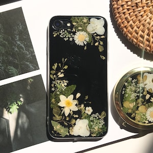 Telefoonhoesje met geperste bloem voor iphone 7 8 x 11 12 13 14 15 pro max, hoesje Samsung A54 S22 S23 S24 S25 Ultra, hoesje Google Pixel 6 7 8 Pro