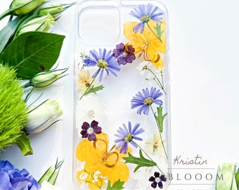 Coque de portable fleurs séchées pressées pour iPhone 7 8 X XR 11 12 13 14 15 Pro max, Samsung A34 A54 S20 S21 S23 fe, Google Pixel 6 7 8 Pro