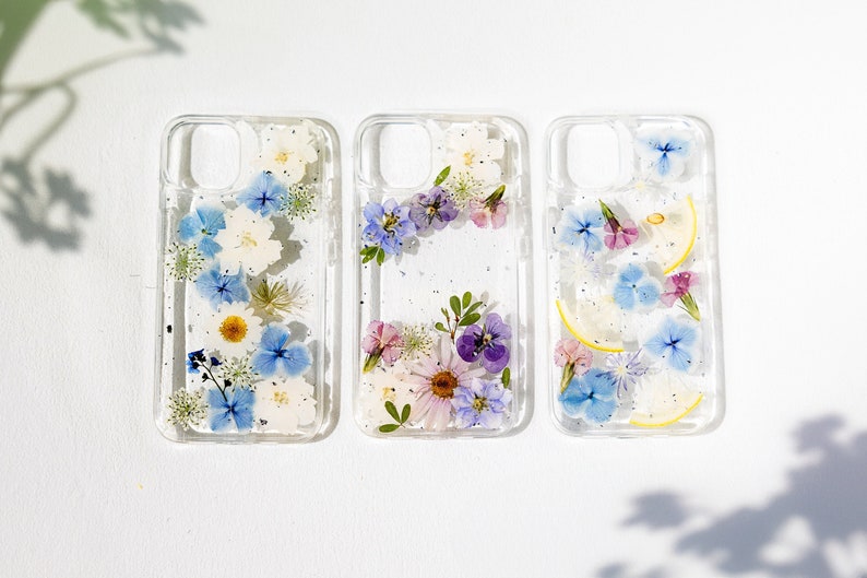 Handmade Pressed Flower for iPhone 15 14 13 12 11 Pro Max X SE phone case, Samsung Galaxy S22 S23 S24 Ultra case, Google Pixel 7 8 Pro case image 1