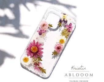 Funda de teléfono con flores prensadas reales para iPhone SE x 11 12 13 14 15 16 17 Pro Max, funda para Samsung S22 S23 Fe, funda para Google Pixel 5 6 7 8 9 Pro