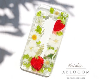 Pressed flower fruit phone case for iphone se 8 x xr xs 11 12 13 14 15 pro max case, Samsung S23 s24 s25 case, Google Pixel 6 7 9 pro case