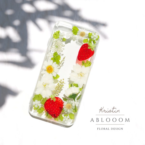Pressed flower fruit phone case for iphone se 8 plus x xr xs 11 12 13 14 15 pro max case, Samsung Galaxy S23 case, Google Pixel 6 7 pro case