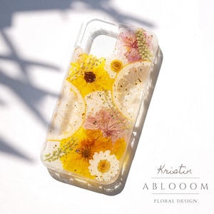 Custodia per telefono con fiori pressati e limone per iPhone 16 15 14 13 12 11 pro max se X, custodia per Samsung A52 S21 S22 S23 24, custodia per Google Pixel 6 7 8 9 Pro