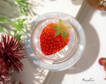 Real Strawberry Magnetic Phone Grip, Magsafe Flower Phone Grip, Daisy Flower Phone Grip, Floral Phone Holder, Strawberry Flower Phone Grip