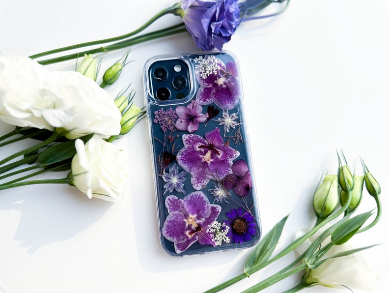 Purple Pressed flower phone case for iPhone 15 14 13 12 11 pro max X SE case, Samsung Galaxy S22 S23 Ultra case, Google Pixel 6 7 8 pro case image 7