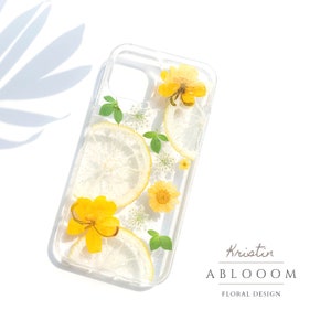 Pressed Flower lemon phone case for iPhone 7 11 12 13 14 15 16 plus pro max case, Samsung S24 fe ultra case, Google Pixel 5 6 7 8 pro case