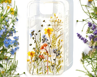 Funda de teléfono con flores prensadas para iPhone 8 se X XR 11 12 13 14 15 pro max, funda para Samsung Galaxy S20 S21 S22 fe, funda para Google Pixel 5 6 7 pro