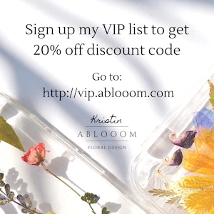 Puede incluir: Reg&iacute;strate en la lista VIP para obtener un c&oacute;digo de descuento del 20% en http://vip.ablooom.com. Kristin ABLOOOM Dise&ntilde;o floral.