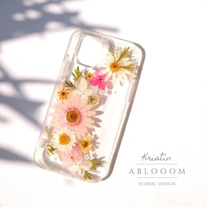 Pressed flower phone case for iPhone 8 X XR 11 12 13 14 15 pro max case, Samsung Galaxy S21 S22 S23 S24 FE case, Google Pixel 6 7 8 pro case image 1