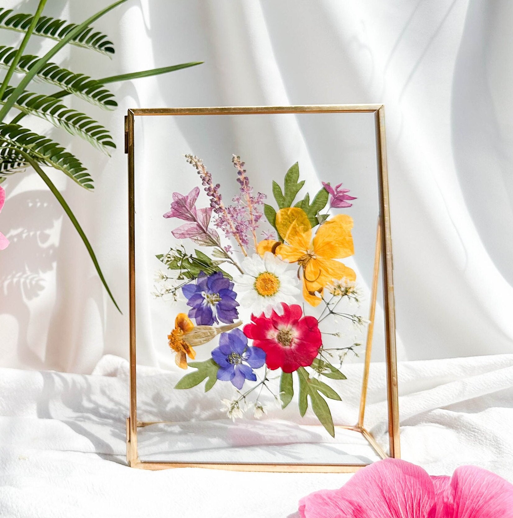 【新品・未使用】押し花　ドライフラワー　アート　額縁付き 押し花フレーム、押し花アート、本物のドライフラワー、ボタニカル