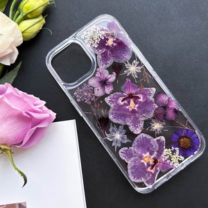 Purple Pressed flower phone case for iPhone 15 14 13 12 11 pro max X SE case, Samsung Galaxy S22 S23 Ultra case, Google Pixel 6 7 8 pro case image 8