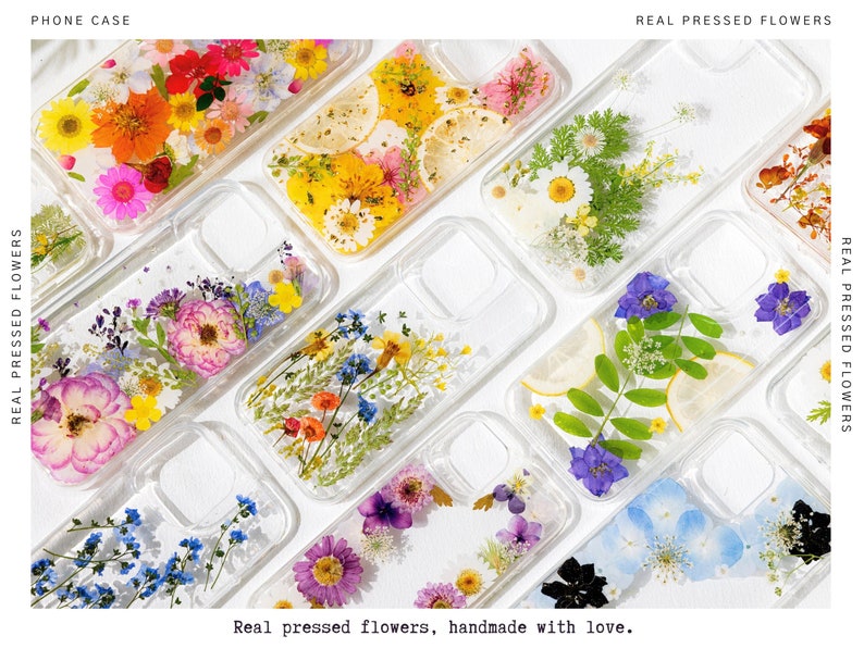 Unique Pressed Flower Phone Case for iPhone 15 14 13 12 11 Pro Max X XR 8 SE case, Samsung Galaxy S23 Ultra case, Google Pixel 8 Pro case. Floral gift for her.