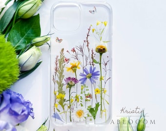 Coque de portable véritable fleur pressée pour iPhone 15 14 13 12 11 pro max X SE, coque Samsung Galaxy S22 S23 Ultra, coque Google Pixel 6 7 8 pro