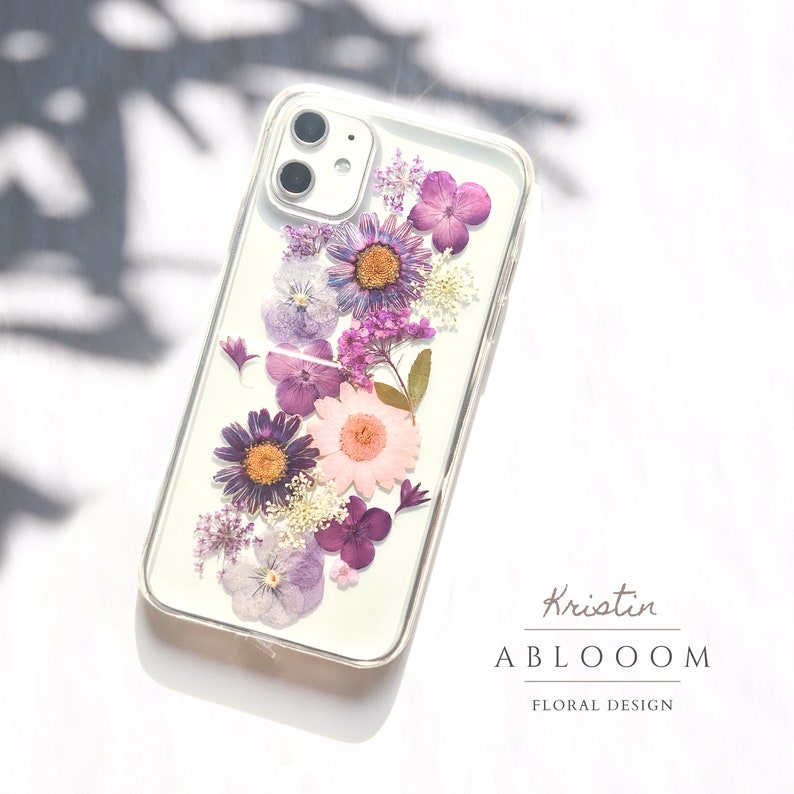 Funda de teléfono de flores reales prensadas para iPhone 15 14 13 12 11 pro max X SE 8 funda, Samsung galaxy A53 S22 S23 S24 fe, Google Pixel 6 7 8 Pro Case imagen 1