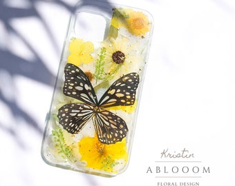 Pressed Flower Butterfly Phone Case for iPhone 7 8 X XR 11 12 13 14 15 pro max case, Samsung Galaxy S22 fe case, Google Pixel 5 6 7 pro case