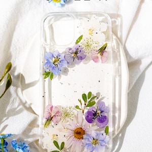 Handmade Pressed Flower for iPhone 15 14 13 12 11 Pro Max X SE phone case, Samsung Galaxy S22 S23 S24 Ultra case, Google Pixel 7 8 Pro case Style A