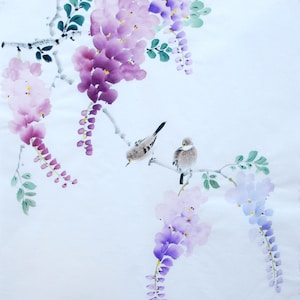Original Chinese Water Ink Painting of blossom and birds on Rice Paper, Brush Painting, Flower Wall Art, Home Decor