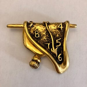 Broche vintage rare horloge de fusion Sidney Carron Dali plaqué or designer français d'inspiration surréaliste
