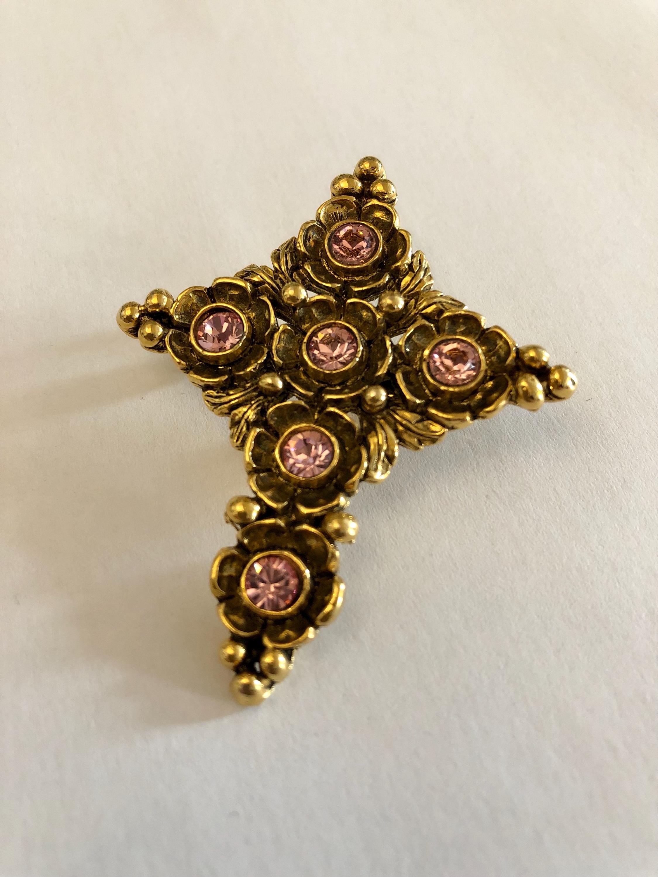 Broche Ancienne Grand Cigale Dorée - René Gouin France, Laiton Plaqué Or - Occasion Bon État