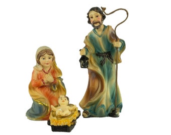 Magnifiques figurines de la Nativité peintes à la main Sainte Famille 4 pièces, environ 8 cm, K 132-01