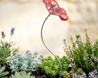 Betoverende tuinpaal glasbloem donkerrood ca. 100 cm - tuindecoratie