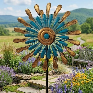 Moinho de vento elegante – Design artístico em metal para o seu jardim