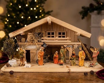 Traditional Roth Christmas nativity scene including 12-piece figure set K 650-9, dimensions of the nativity scene: approx. 50 x 20 x 26 cm