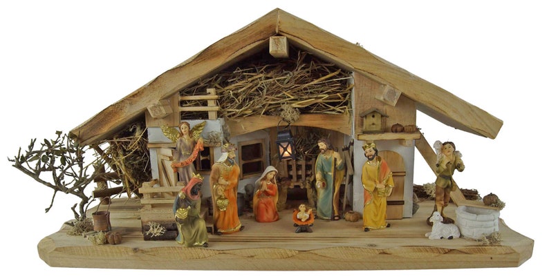 Wonderful handcrafted Neunhof Christmas nativity scene including 12 pieces. Set of figures K 650-9, dimensions: approx. 58 x 20 x 24 cm figures 9.5 cm image 2