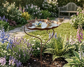 Vogeltränke, verziert mit Ornamenten und zwei kleinen Vögeln ca. 84 cm - Gartendekoration