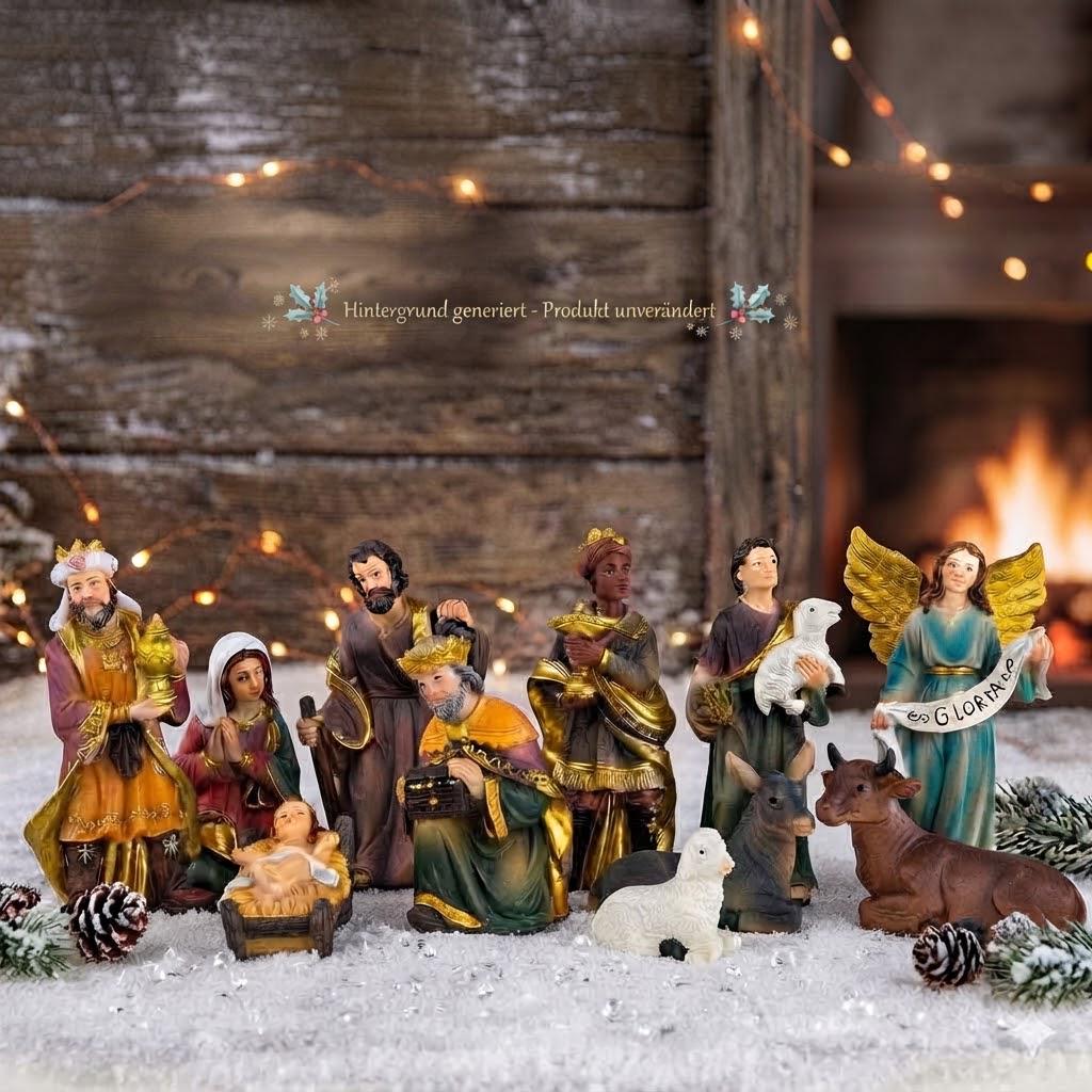 Beautiful Hand-painted Nativity Figures, 11 Pieces, Approx. 10 Cm