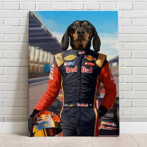 Custom Pet Portrait F1 Driver team Racer Dog Cat Pet Canvas Funny Pet Lover Gift