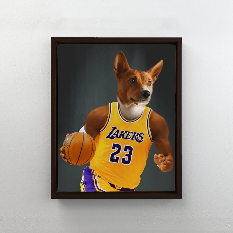 Portrait d'animal de compagnie personnalisé, Los Angeles Lakers, cadeau de fan de basket-ball, amoureux des animaux drôles, fête des pères image 2
