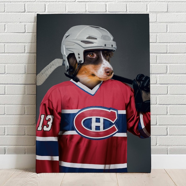 Custom Pet Portrait Ice Hockey Montreal Canadiens Canvas Funny Pet Lover Fathers Day