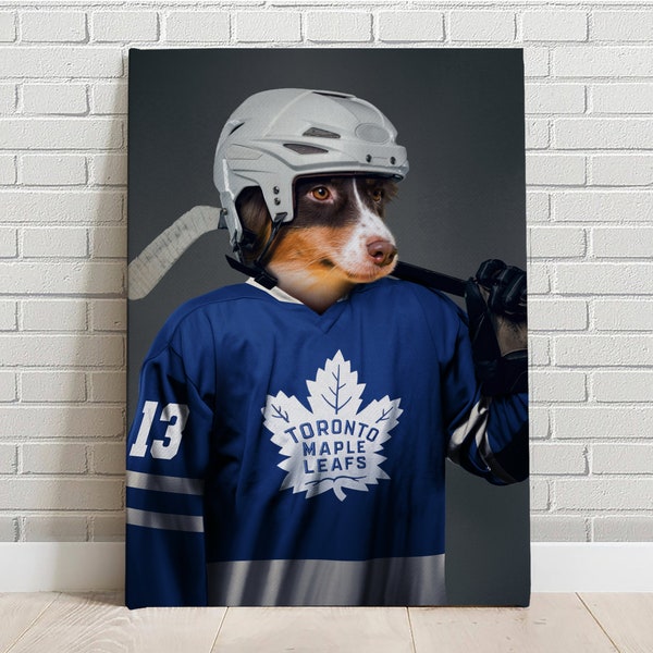 Portrait personnalisé pour animaux de compagnie Hockey sur glace Toronto Maple Leafs Toile Funny Pet Lover Fête des Pères