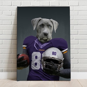 Custom Pet  Portrait Football Minnesota Vikings Canvas Funny Pet Lover Fathers Day