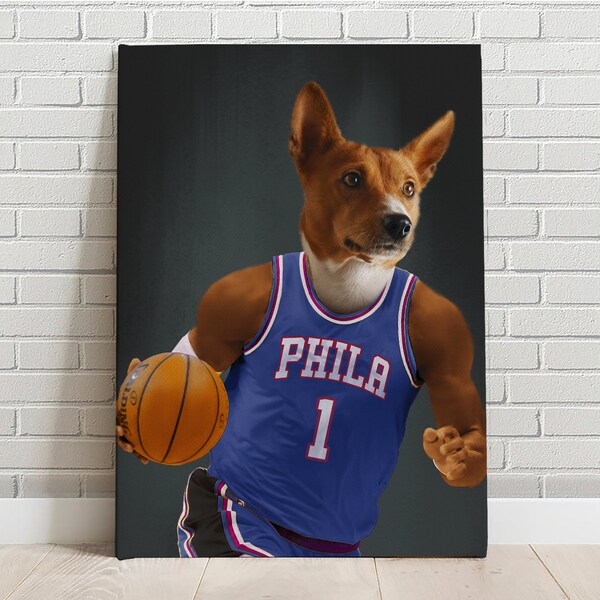 Custom Pet Portrait, Philadelphia 76ers, Basketball fan gift, Funny Pet Lover, Fathers Day